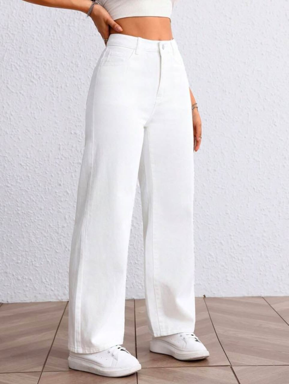 High Waist White wide leg Denim