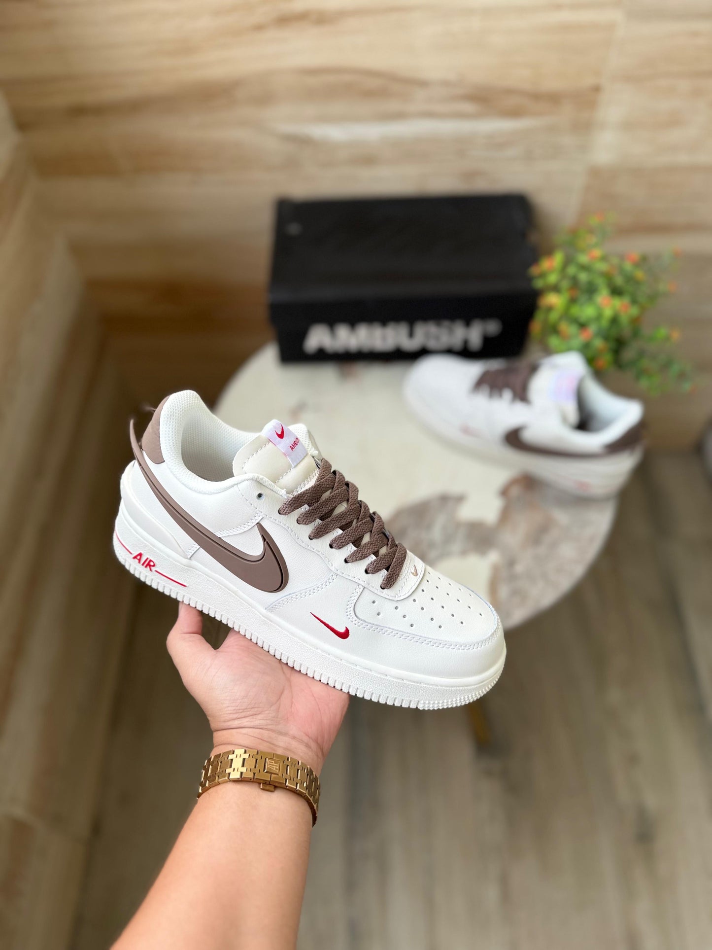 NIKE AIRFORCE ONE AMBUSH BROWN SWOOSH